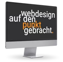 "Webdesign auf den Punkt gebracht", abgebildet auf einem Desktop-Monitor.