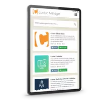 Tablet im Hochformat mit Contao Manager Benutzeroberfläche.