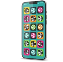 Zielscheiben mit Pfeil auf 18 bunten Kacheln, dargestellt auf einem Smartphone.