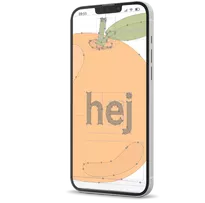 Pfadansicht einer gezeichneten Orange, dargestellt auf einem Smartphone.