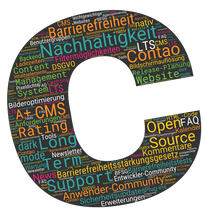 Buchstabe C zusammengesetzt aus vielen Begriffen zum Thema Contao CMS.